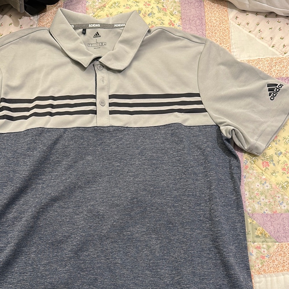 Adidas Men's Gray and Blue Polo Shirt
